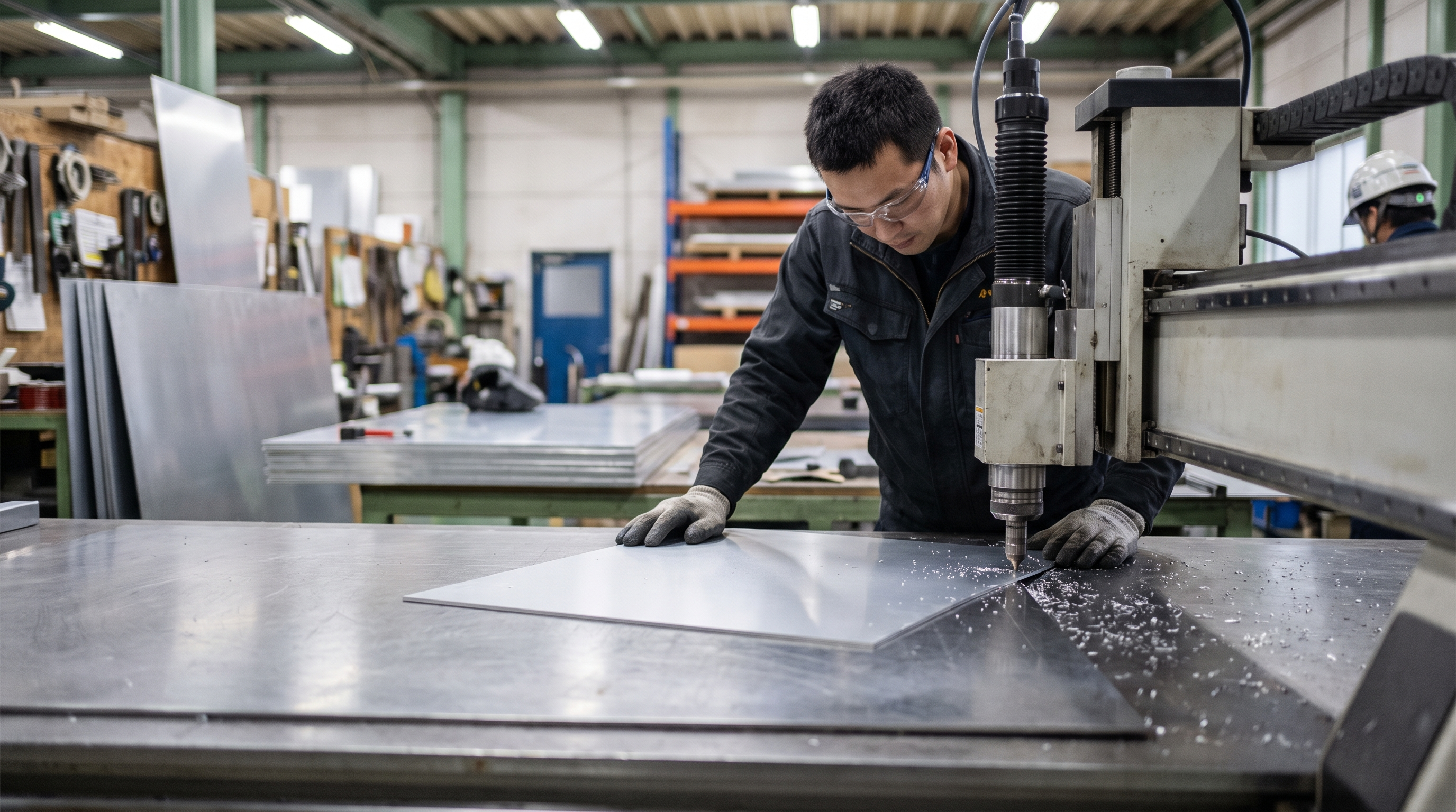 ACP panel fabrication in workshop — CNC routing aluminum composite sheet