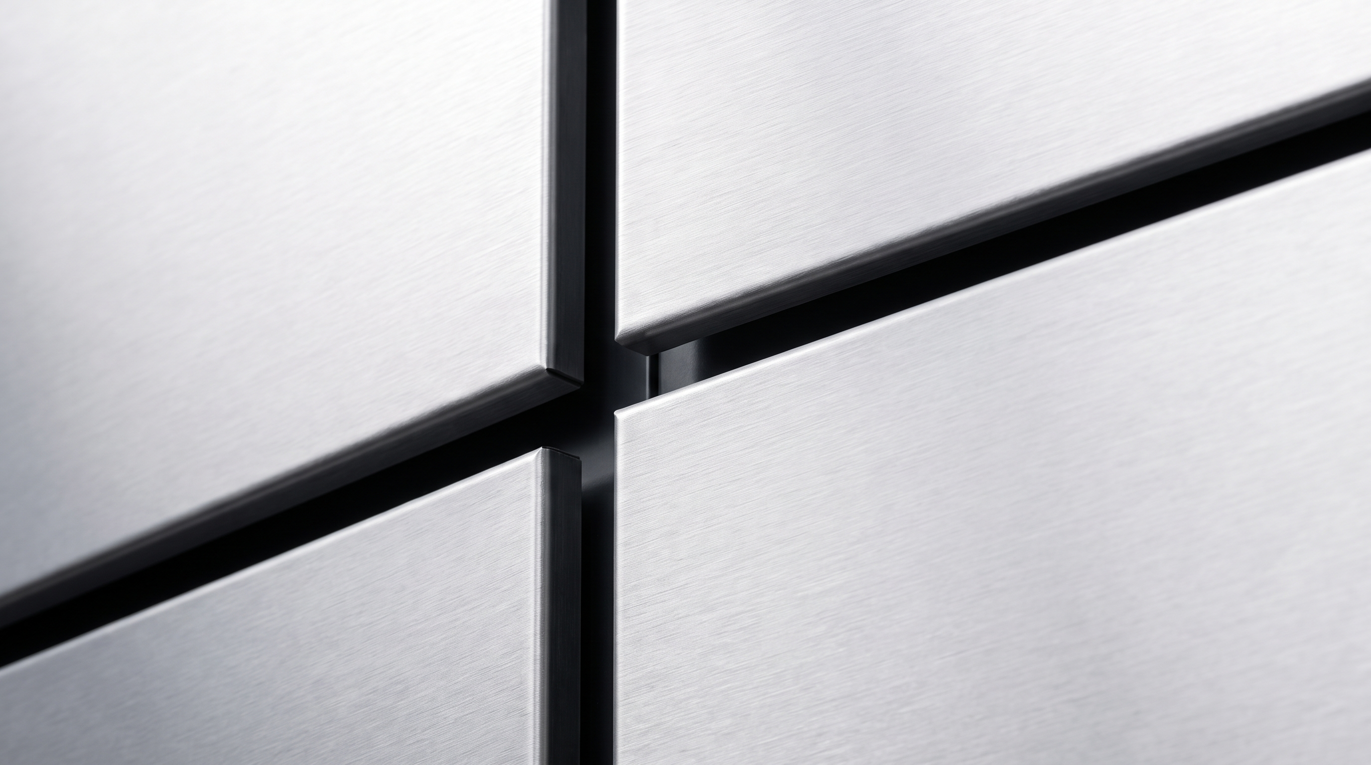 Close-up of ACP panel reveal joint — brushed aluminum composite cladding detail